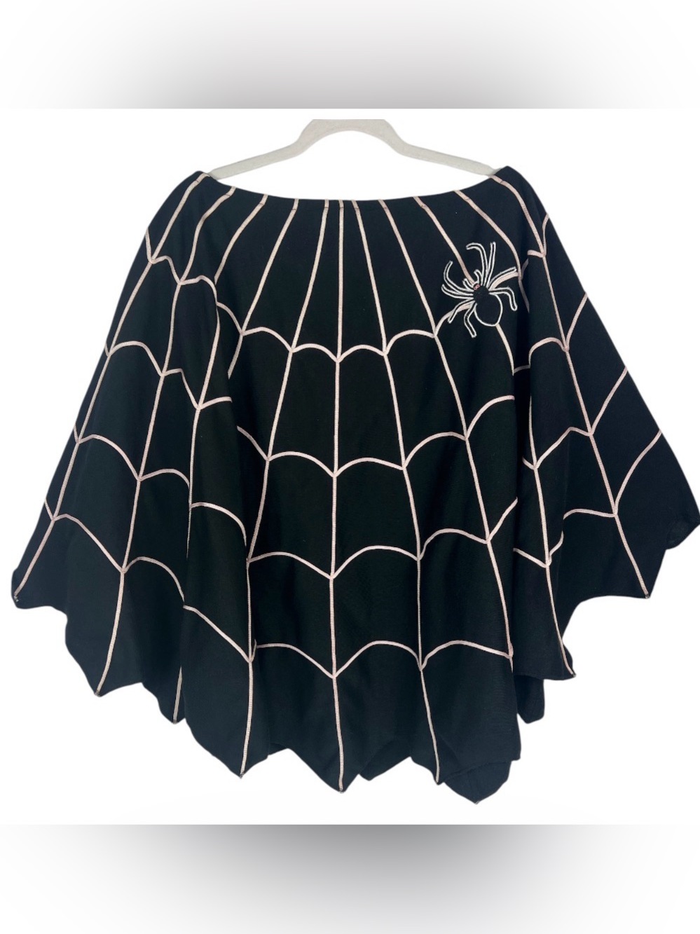 Halloween Inspired Spider Web Poncho Cape OSFM Black/Pink